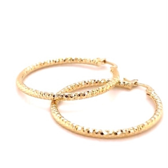14K Yellow Gold Diamond Cut Hinged Hoop Earrings - Picture 2 of 8